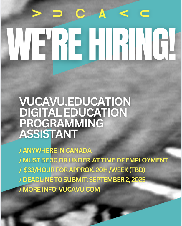 Job offer graphic with a black and white photo bac