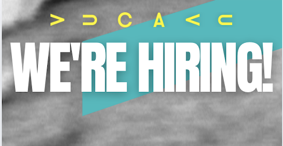 Bold white text reads 'We're Hiring!' with the VUCAVU logo above in yellow.