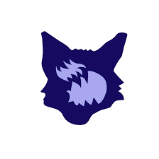 The outline of a fox in dark purple with abstract fur shapes in a lighter shade of purple.