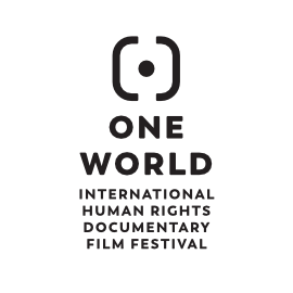 One World Logo with black brackets around a black dot. The festival name is underneath.