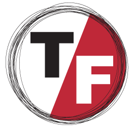 A large T and F on white and red backgrounds surrounded by a repeatedly drawn circle.