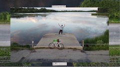 image within an image, a man dances on a concrete pier