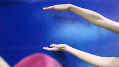 blue background with outstretched arms