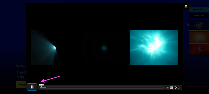 A screenshot of the video player with a light blue line around the pause button.