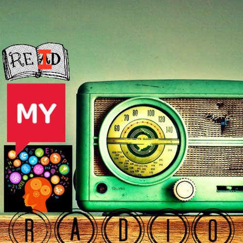 A green radio sits atop a wooden table, text on the left side and below reads “Reid My Mind Radio”.